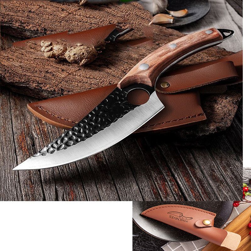 Premium Hand-Forged Chef Knife with Leather Sheath – UltraSharp & Durable