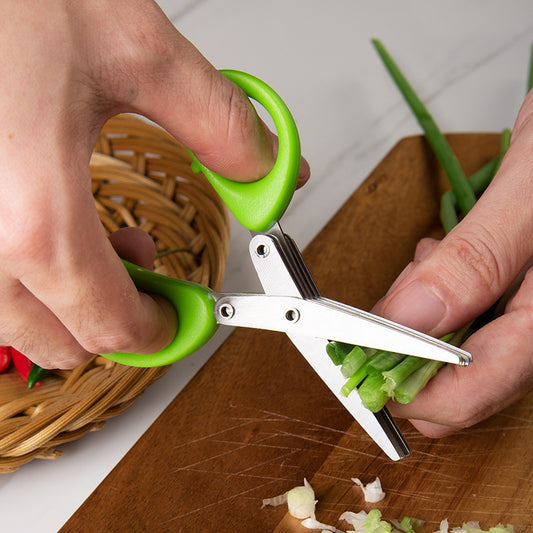 5-Blade Stainless Steel Herb Scissors – Slice Green Onions in Seconds