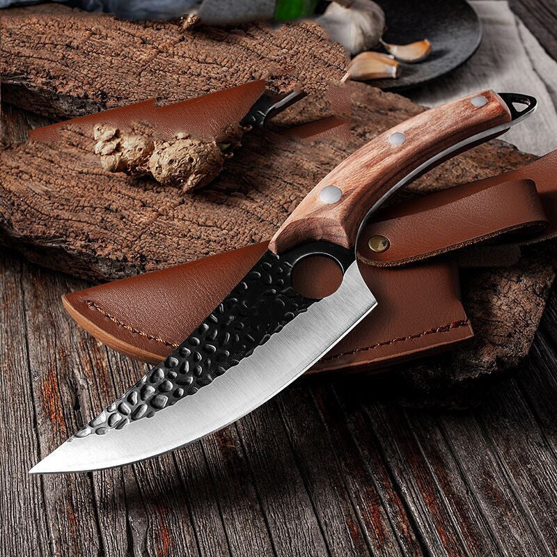 Premium Hand-Forged Chef Knife with Leather Sheath – UltraSharp & Durable