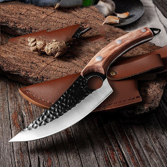 Premium Hand-Forged Chef Knife with Leather Sheath – UltraSharp & Durable