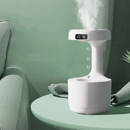 Anti-Gravity LED Humidifier – Silent Mist & Digital Clock for Bedroom Comfort
